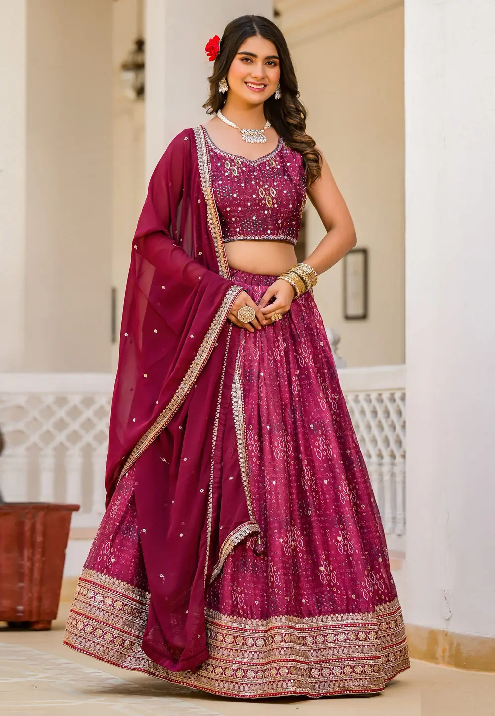 Magenta Georgette Readymade Lehenga Choli 303508