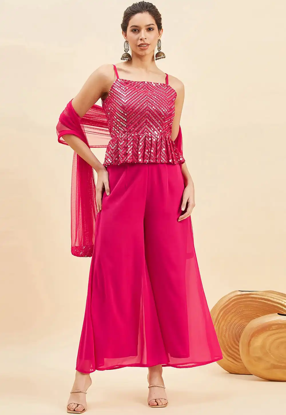 Magenta Georgette Readymade Palazzo Suit 289427