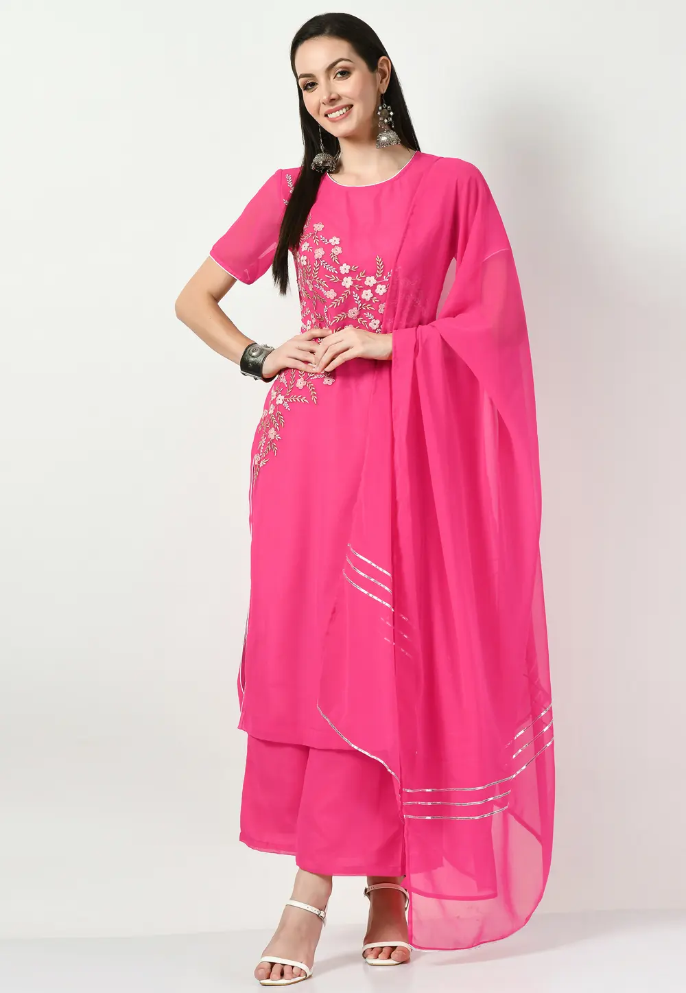 Magenta Georgette Readymade Palazzo Suit 299412