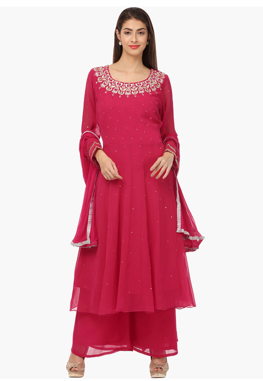 Magenta Georgette Readymade Palazzo Suit 310052
