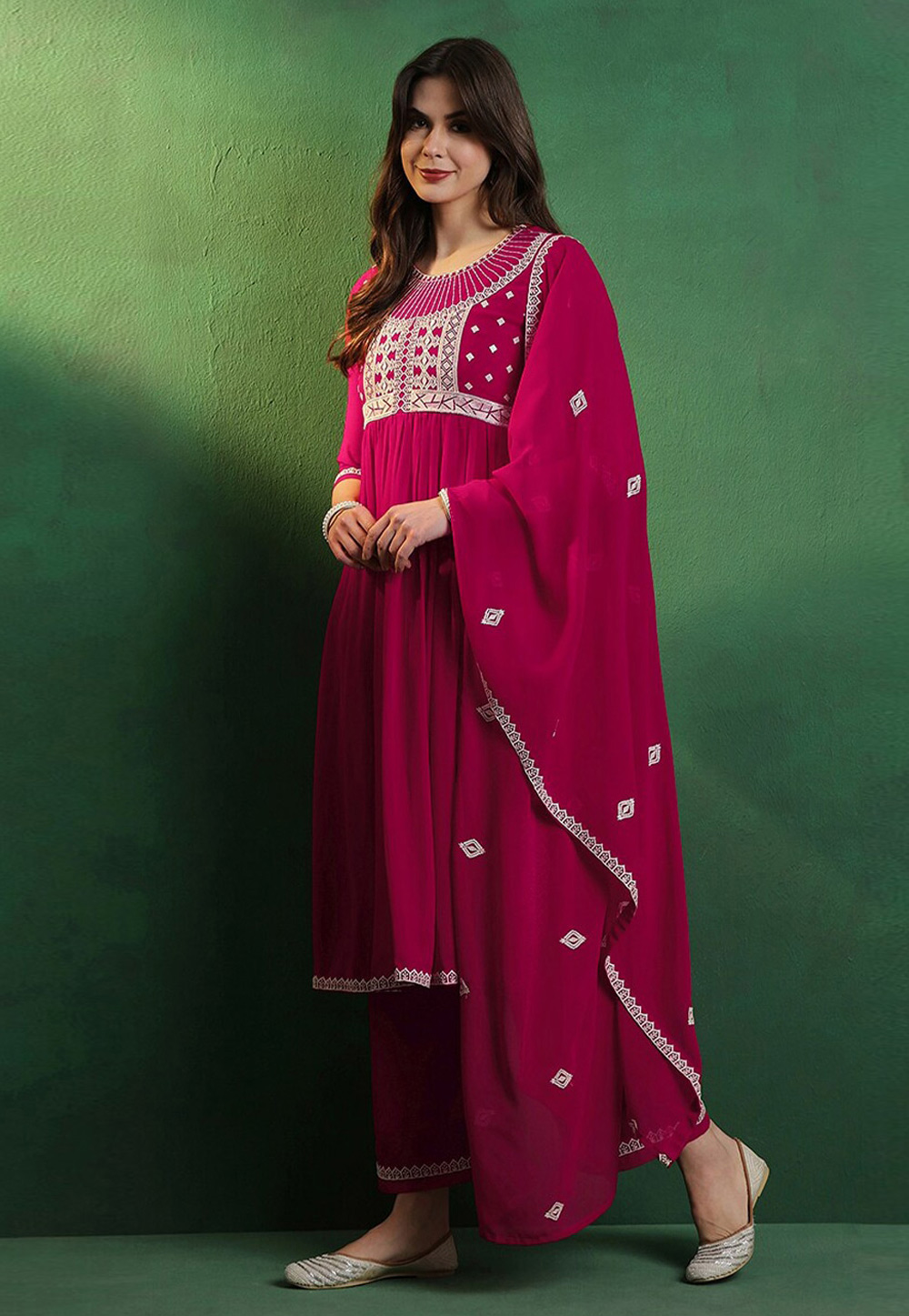 Magenta Georgette Readymade Palazzo Suit 287278