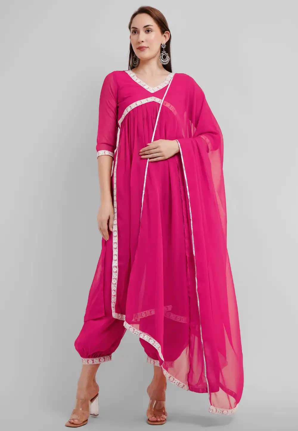 Magenta Georgette Readymade Patiala Suit 291554