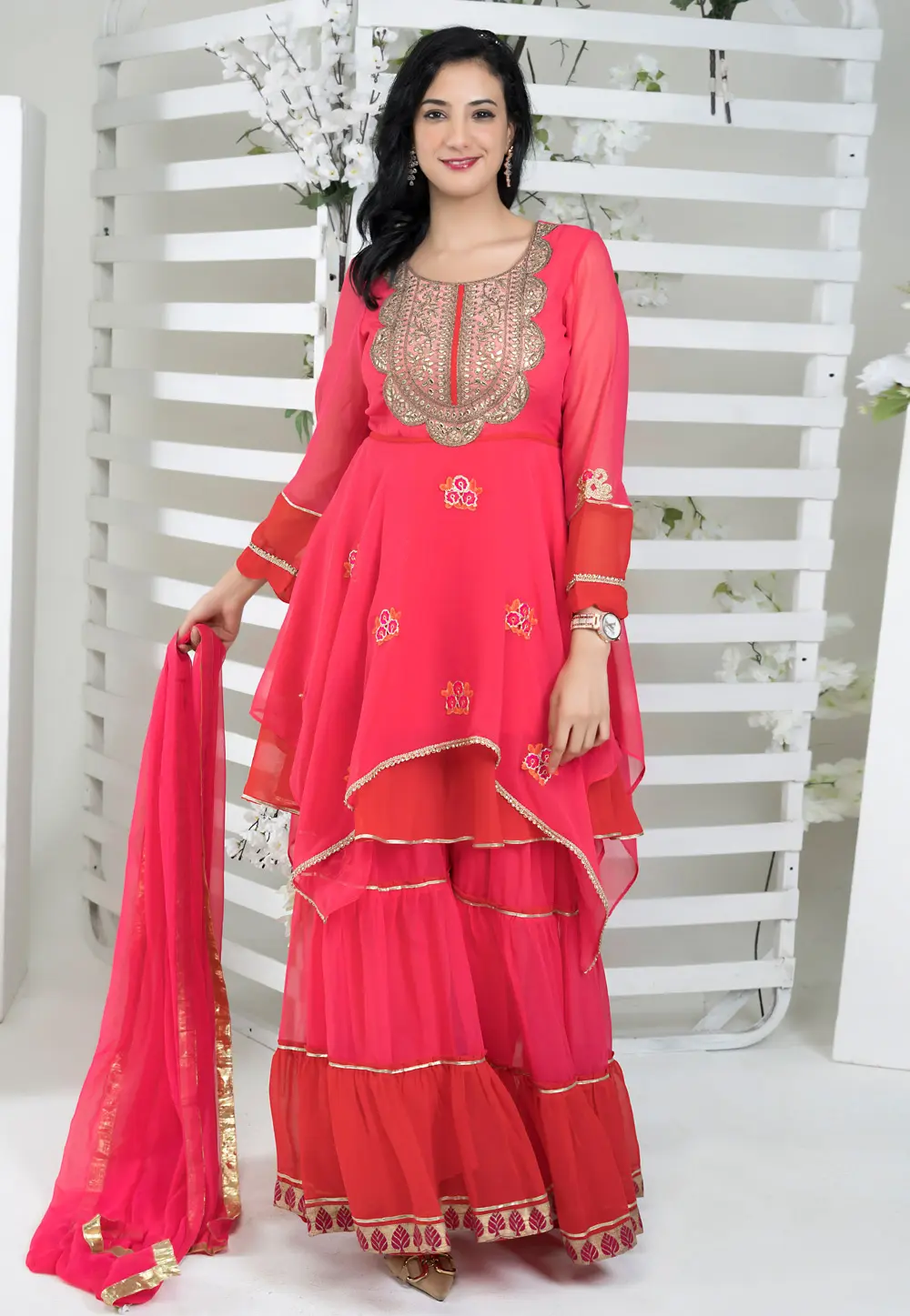 Magenta Georgette Readymade Sharara Suit 299086