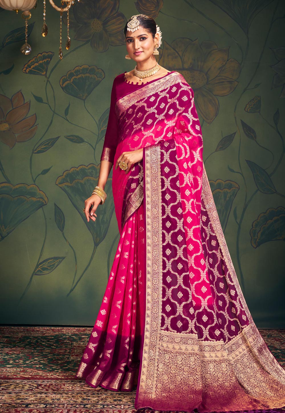 Magenta Georgette Saree With Blouse 279075