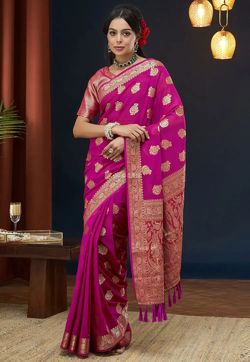 Magenta Georgette Saree With Blouse 293491