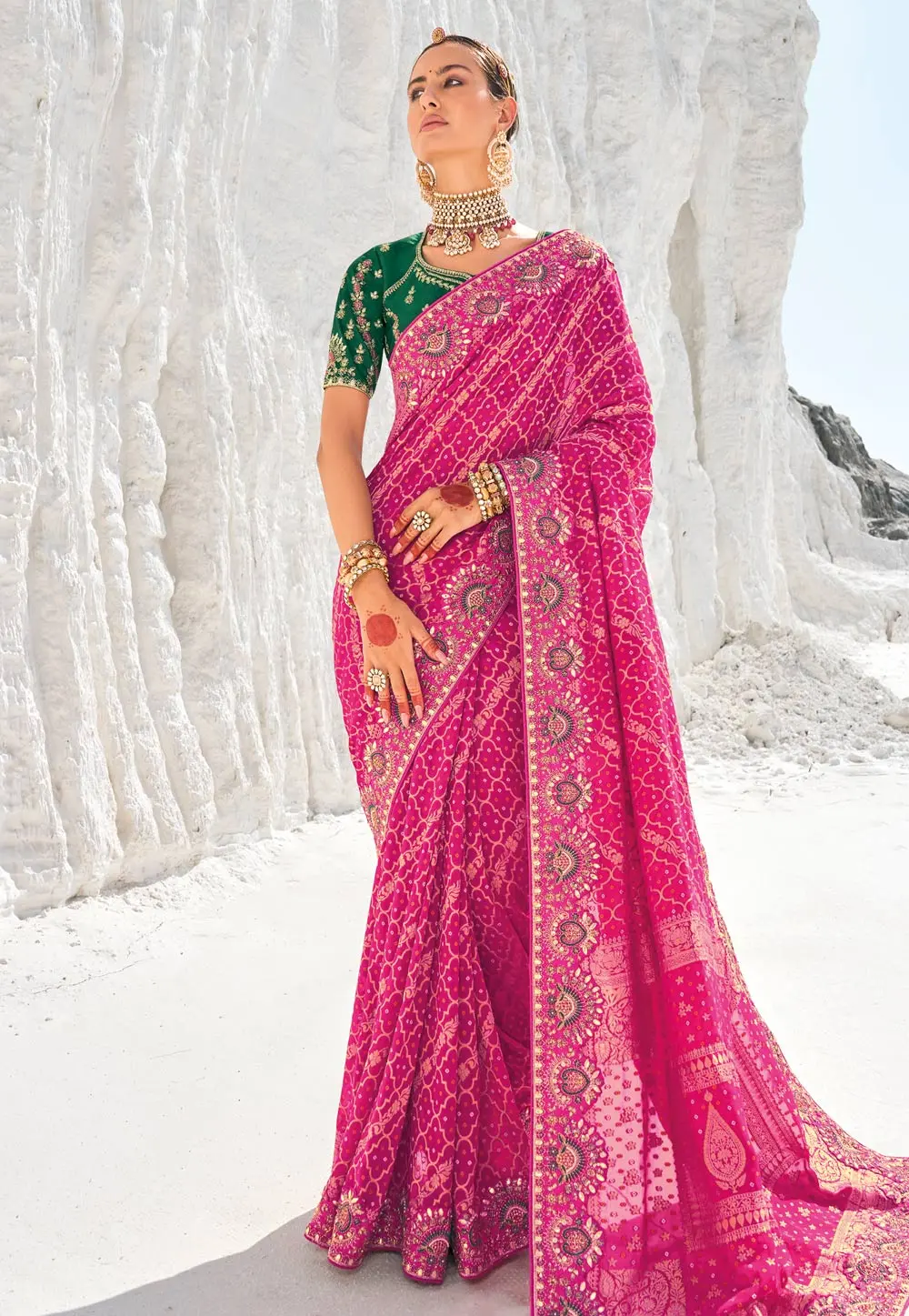 Magenta Georgette Saree With Blouse 297571