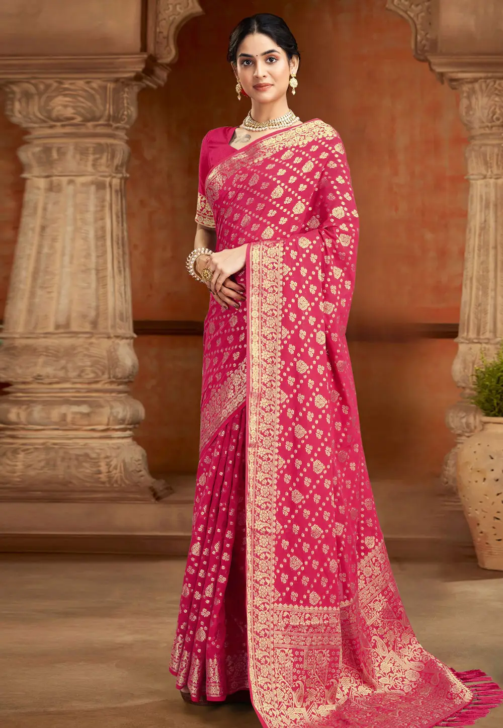 Magenta Georgette Saree With Blouse 296355