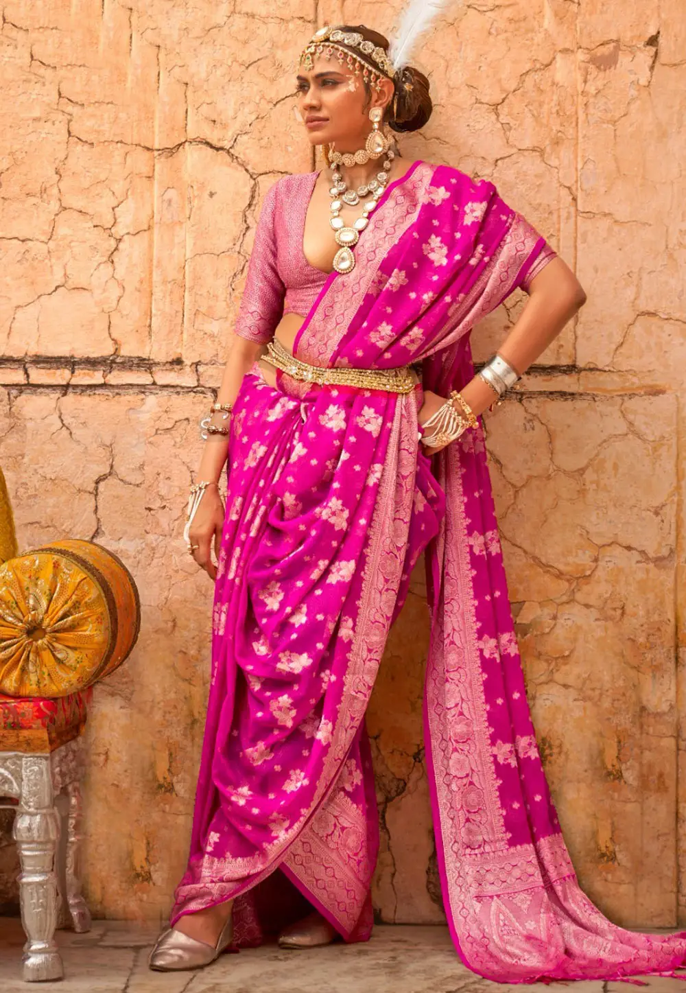 Magenta Georgette Saree With Blouse 296185