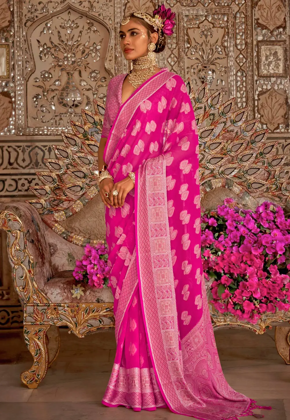 Magenta Georgette Saree With Blouse 297721