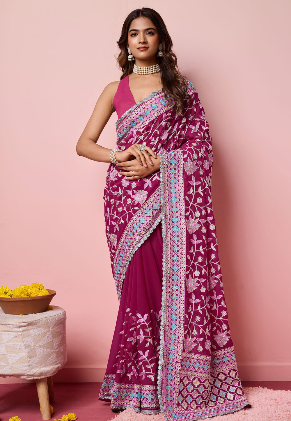 Magenta Georgette Saree With Blouse 287643