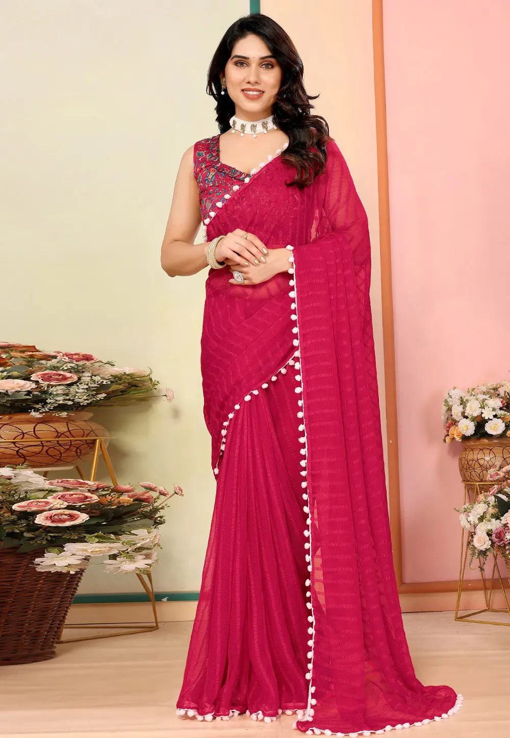 Magenta Georgette Saree With Blouse 297114