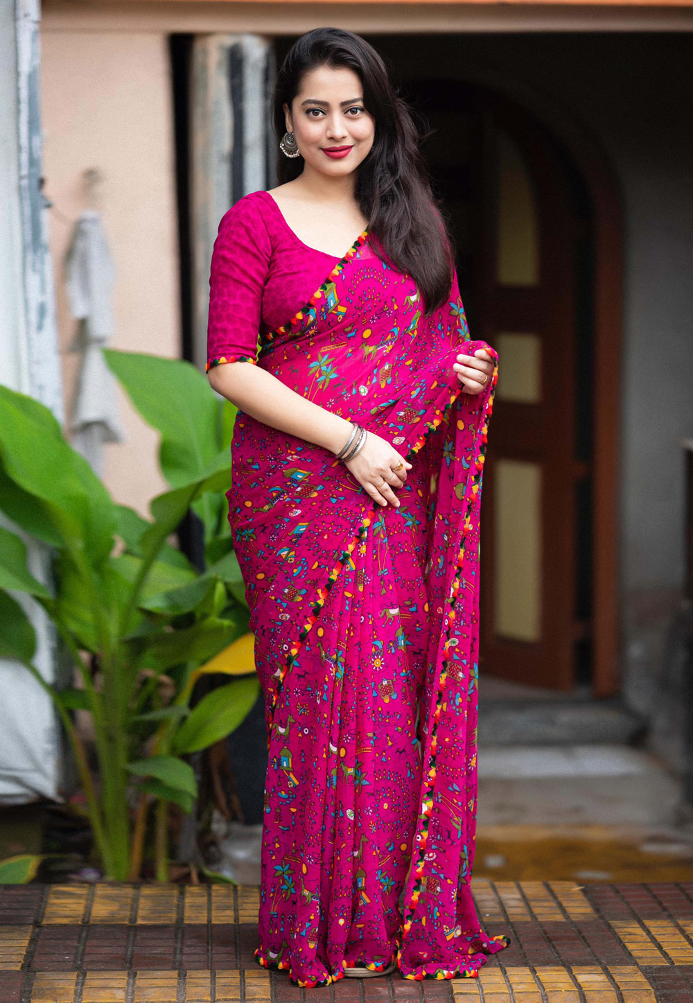 Magenta Georgette Saree With Blouse 285889