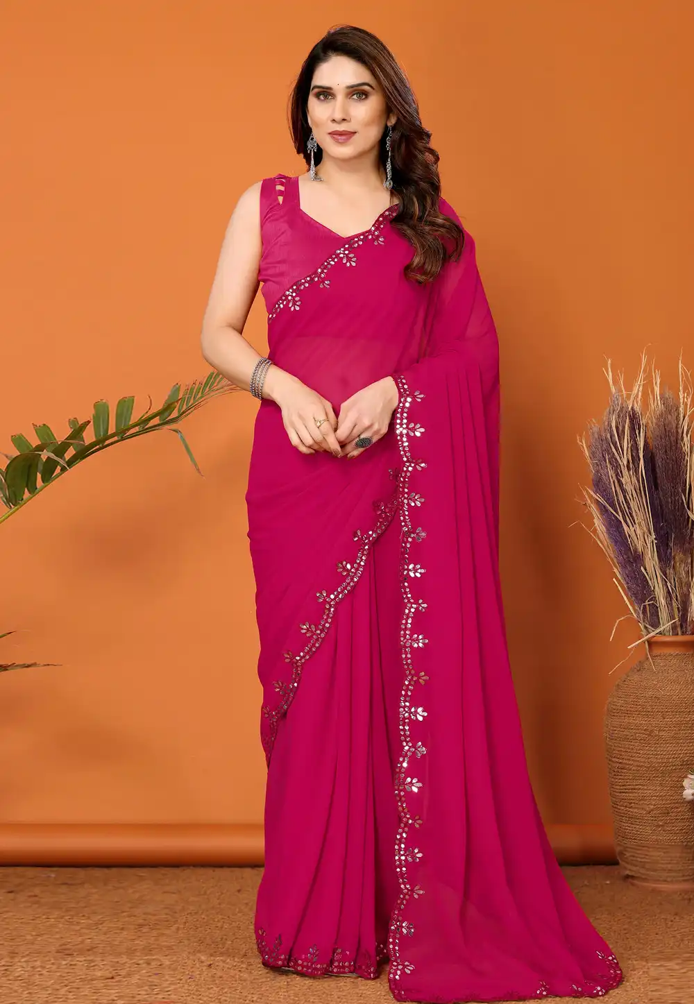 Magenta Georgette Saree With Blouse 291256