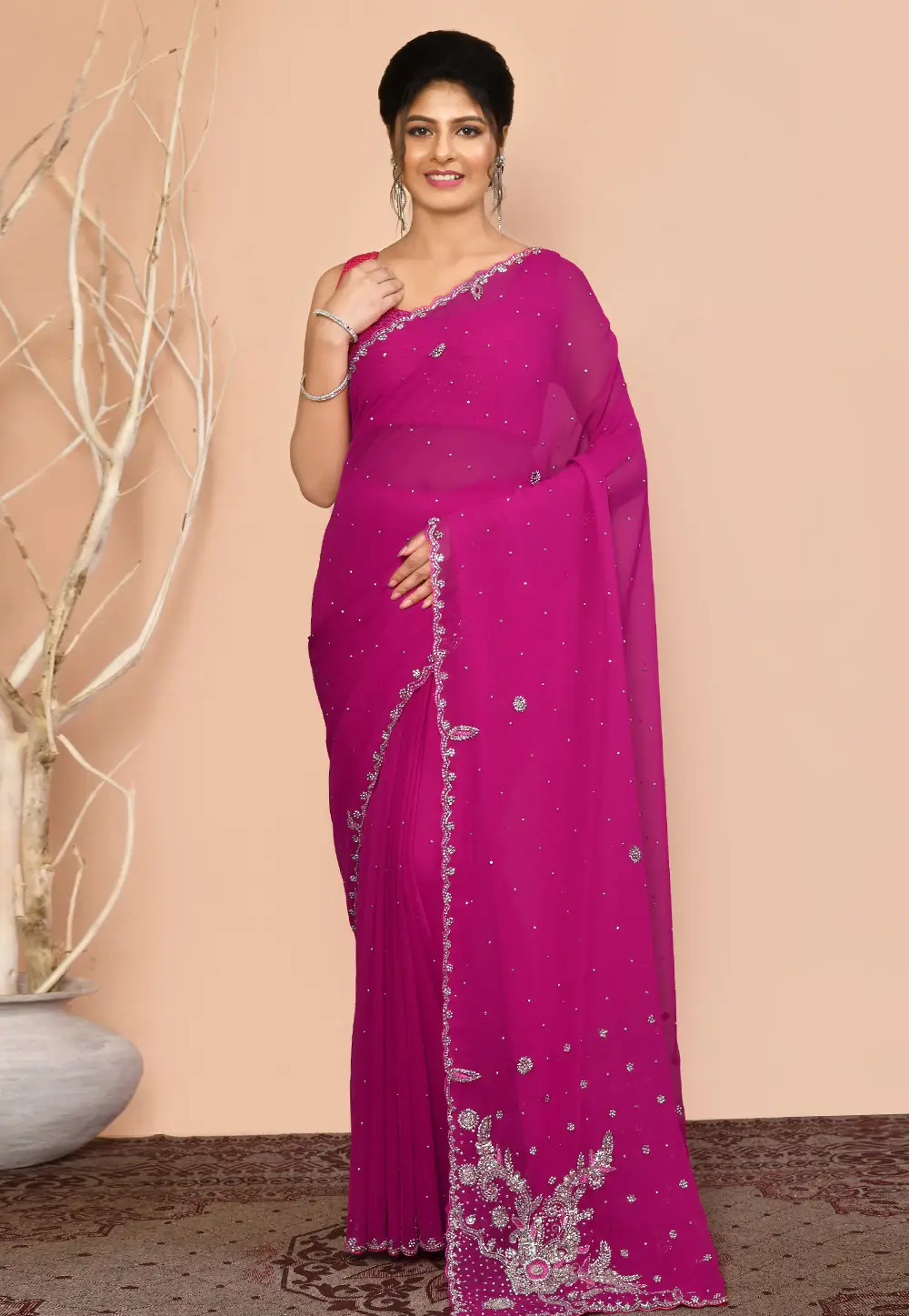 Magenta Georgette Saree With Blouse 295980