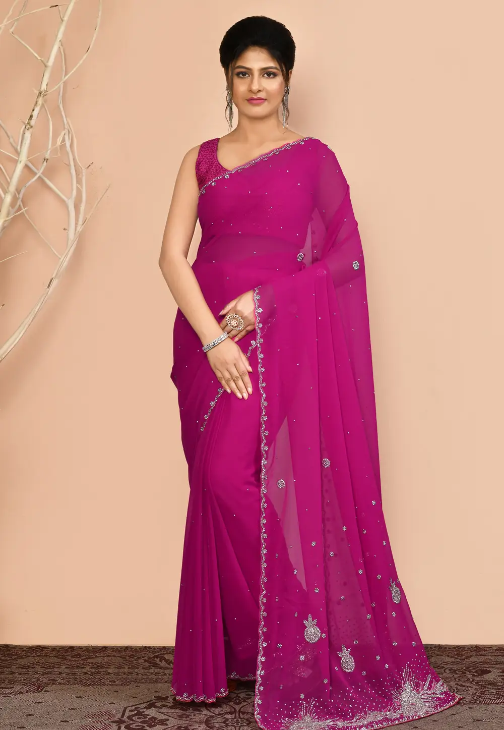 Magenta Georgette Saree With Blouse 295990