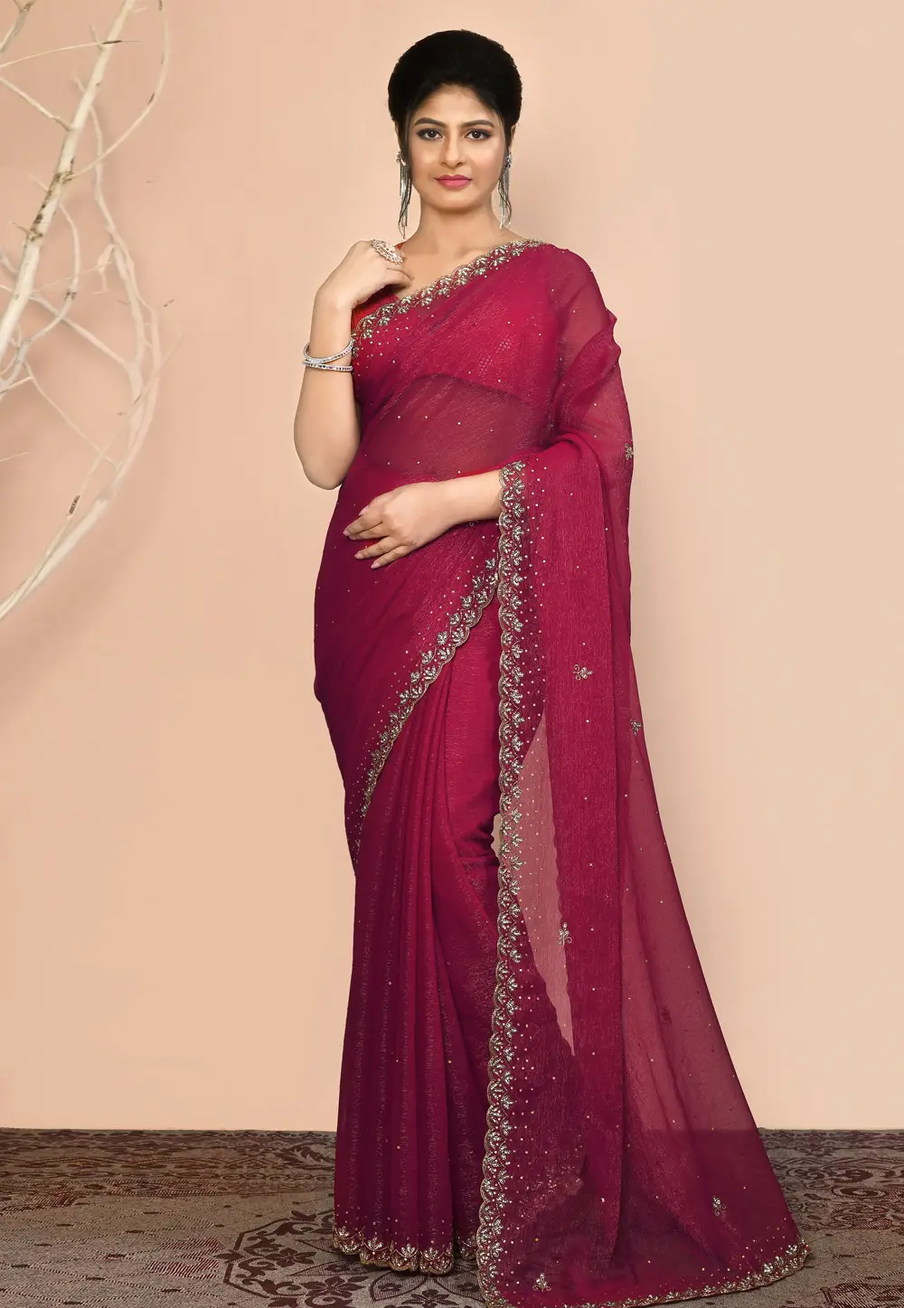 Magenta Georgette Saree With Blouse 295959