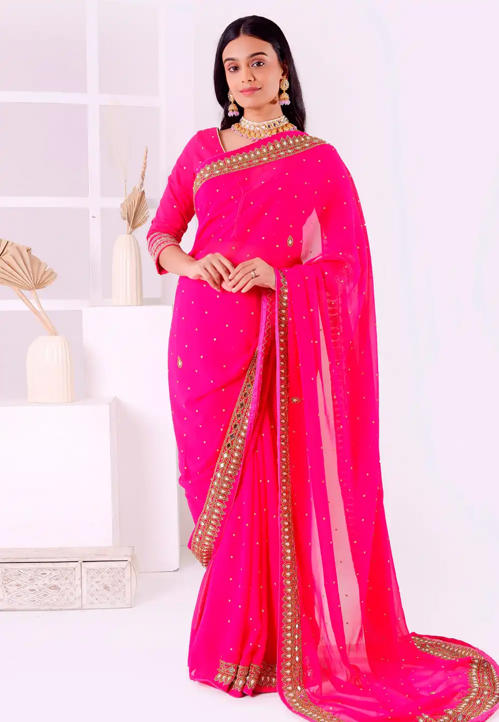 Magenta Georgette Saree With Blouse 293588