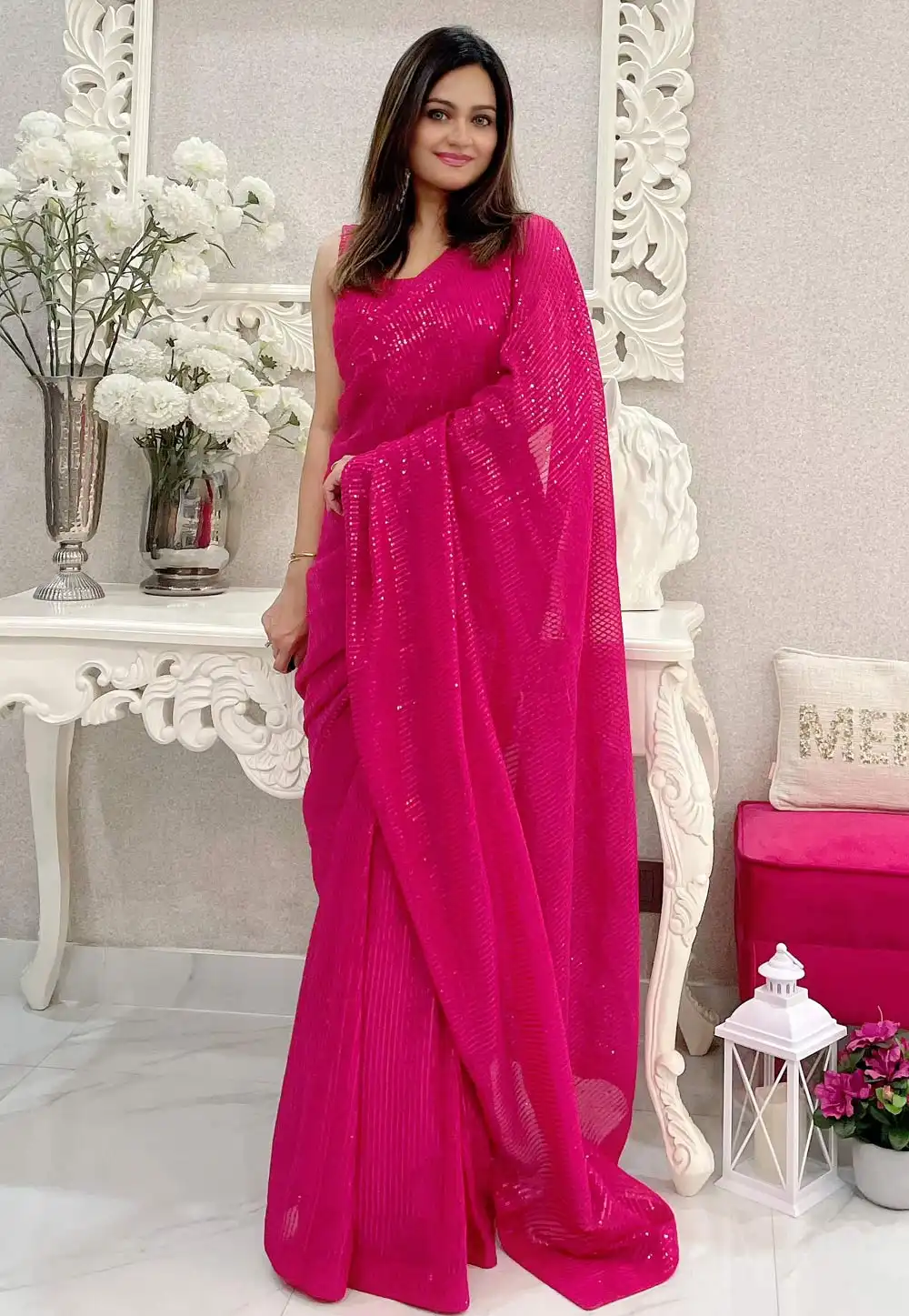 Magenta Georgette Sequence Saree 294153