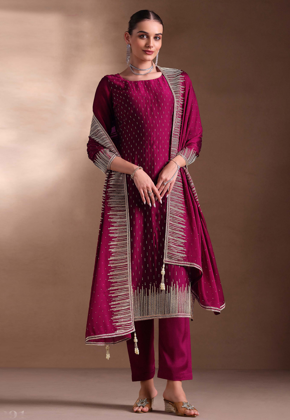 Magenta Georgette Straight Suit 310926