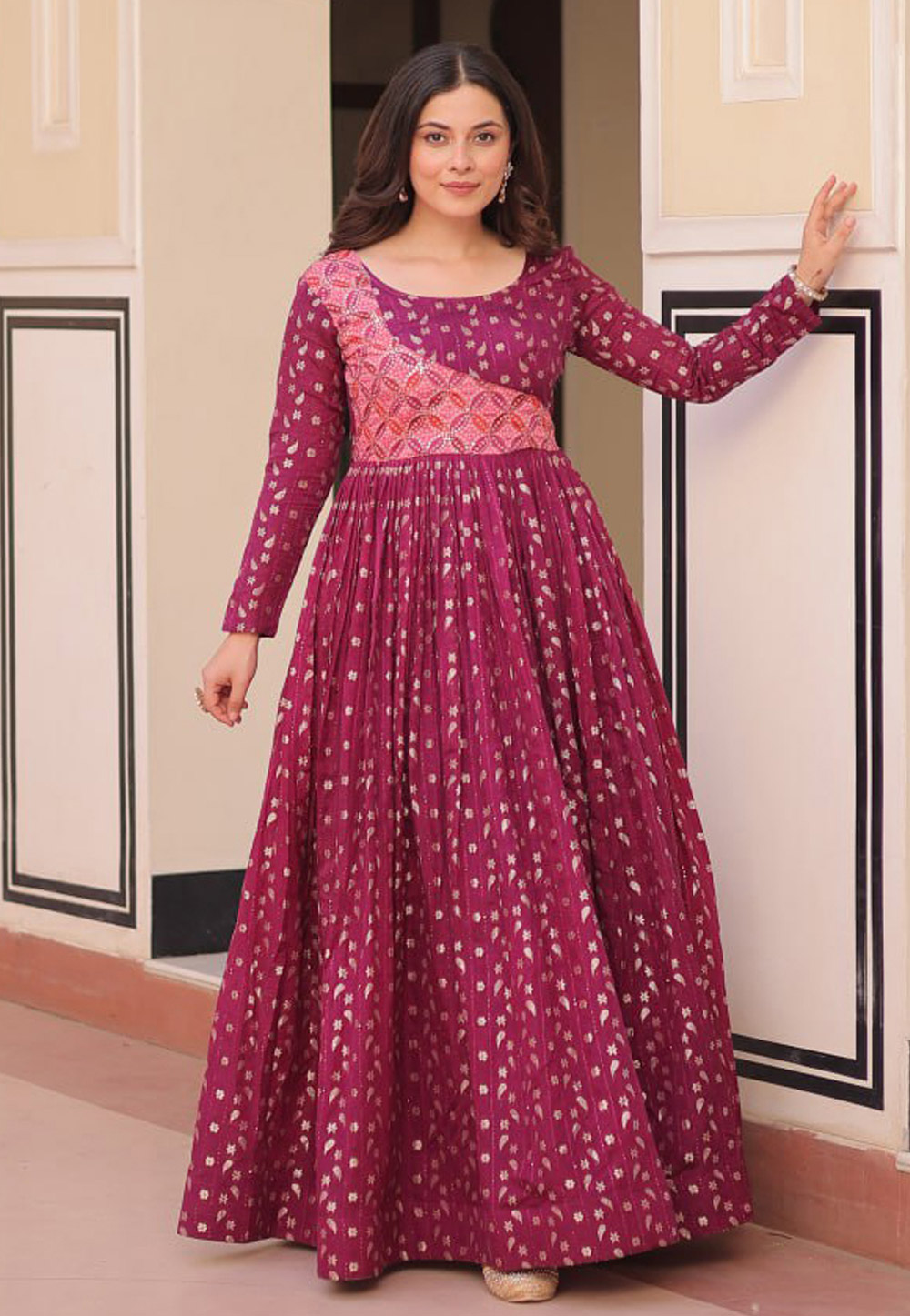 Magenta Jacquard Gown 310502