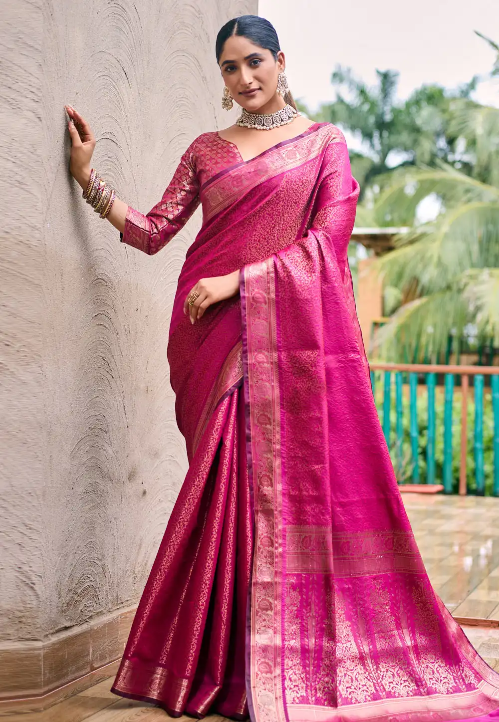 Magenta Kanjivaram Silk Saree With Blouse 289065