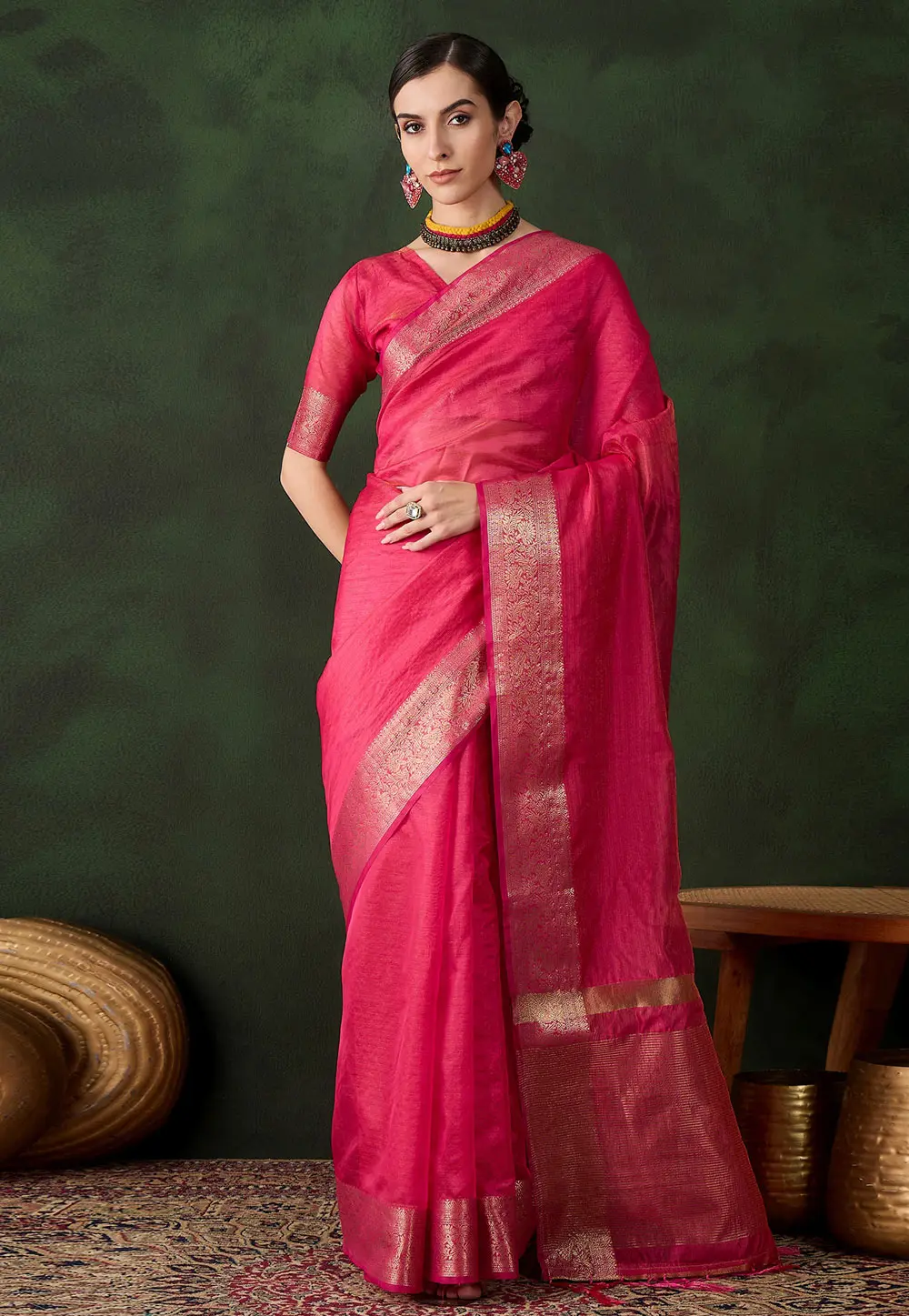 Magenta Khadi Saree With Blouse 299394