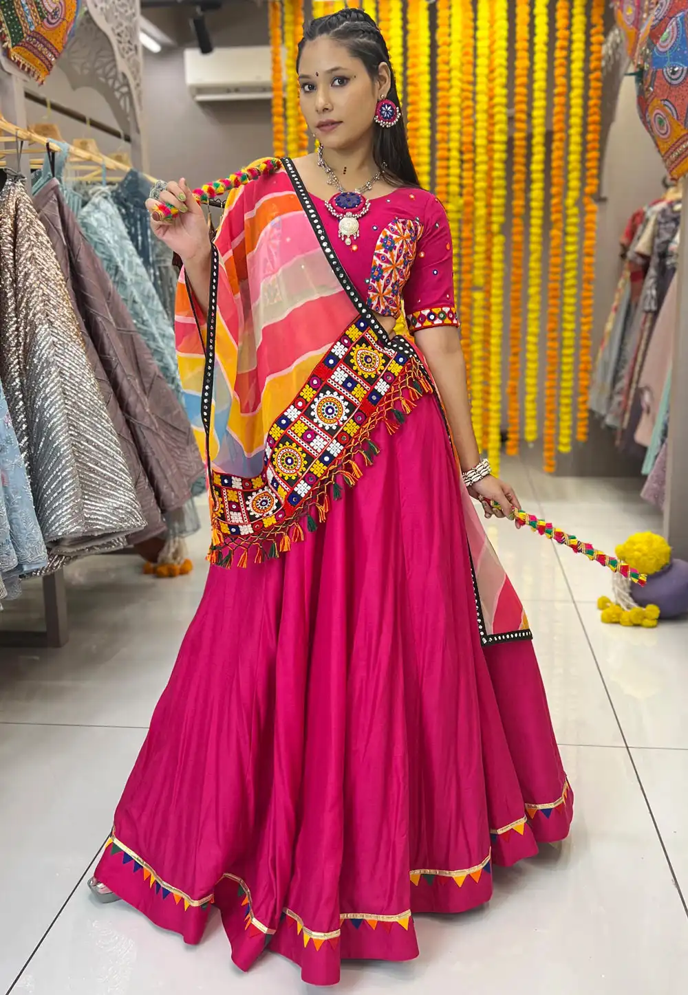 Magenta Muslin Navratri Chaniya Choli 291431