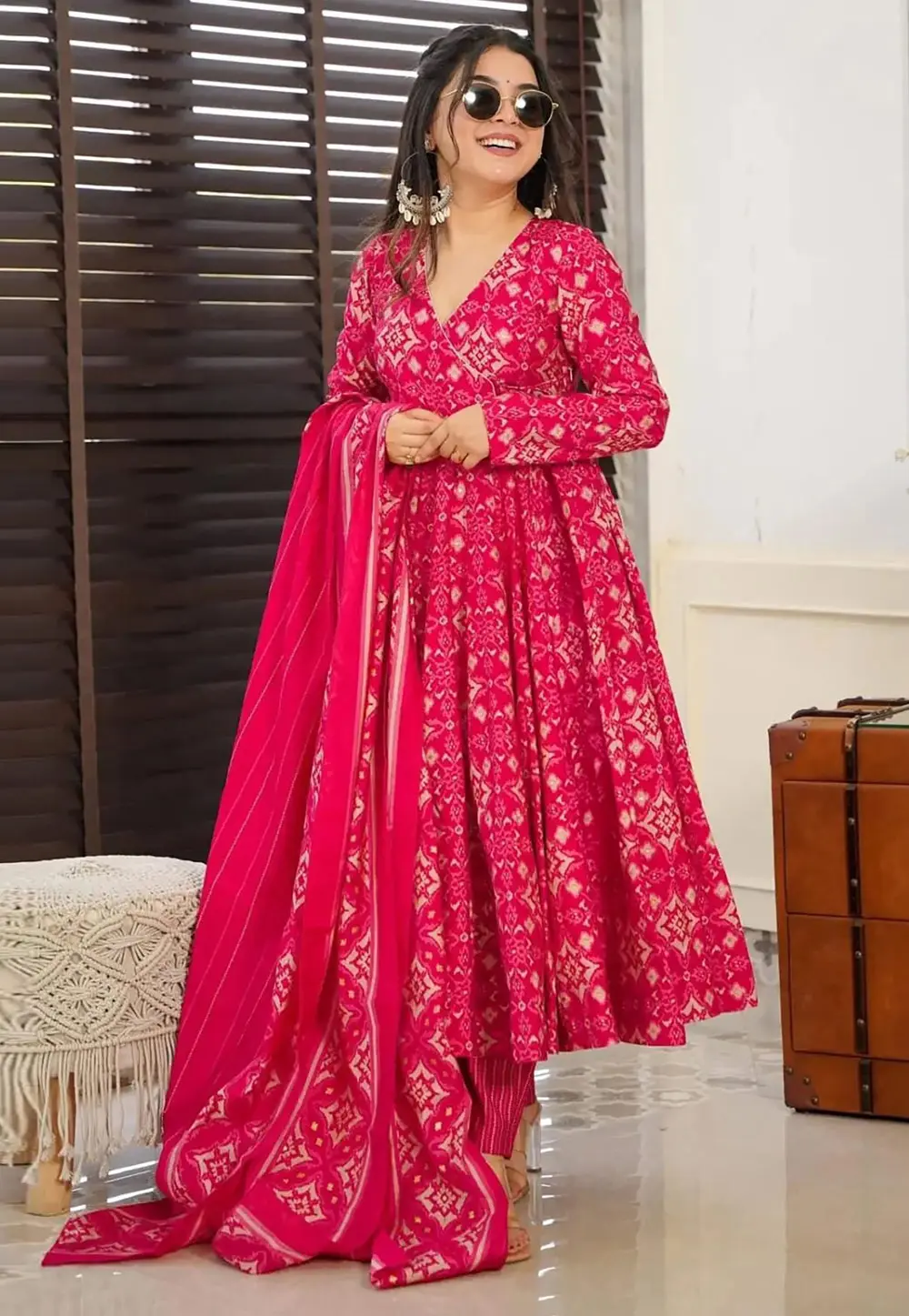 Magenta Muslin Readymade Anarkali Suit 299282