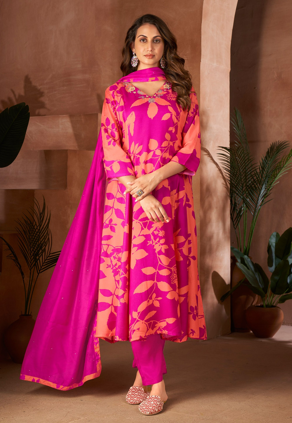 Magenta Muslin Readymade Pant Style Suit 283586