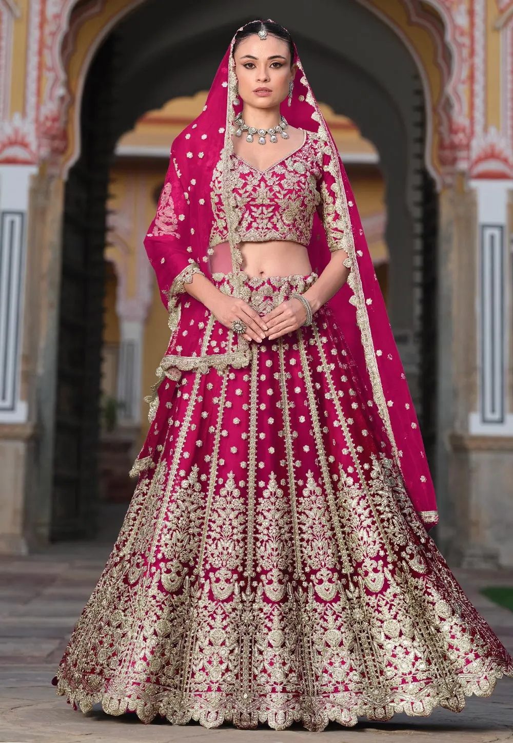 Magenta Net Lehenga Choli 301454