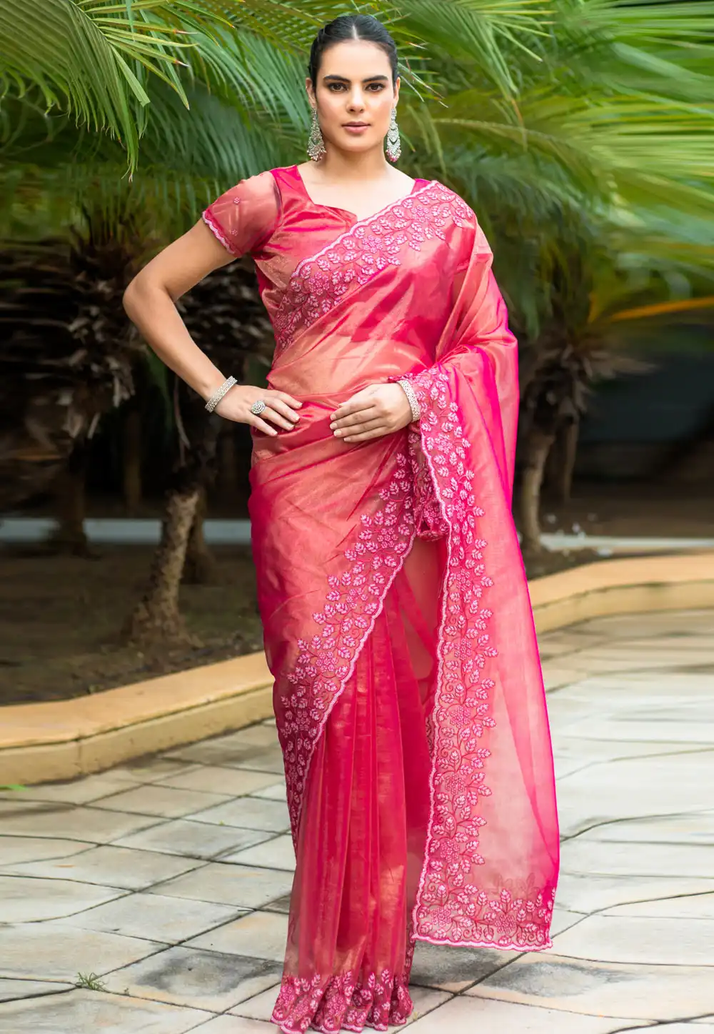 Magenta Net Saree With Blouse 293648