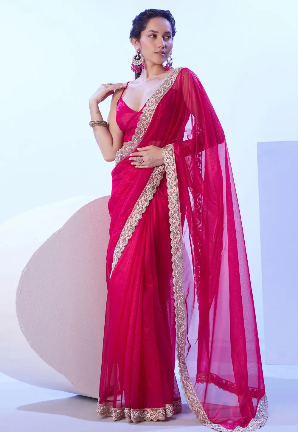 Magenta Net Saree With Blouse 302817