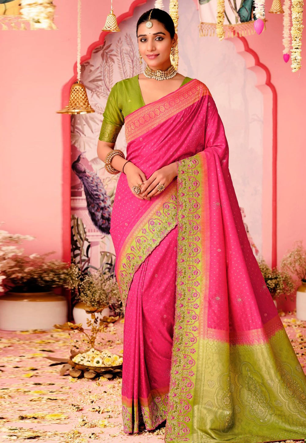 Magenta Nylon Saree With Blouse 306171