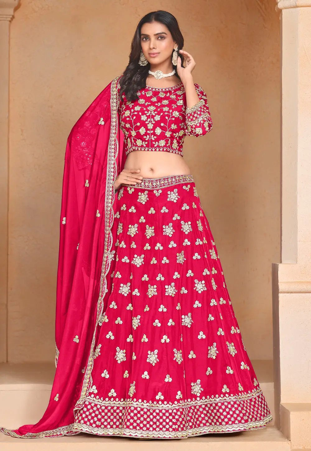 Magenta Organza Lehenga Choli 295482