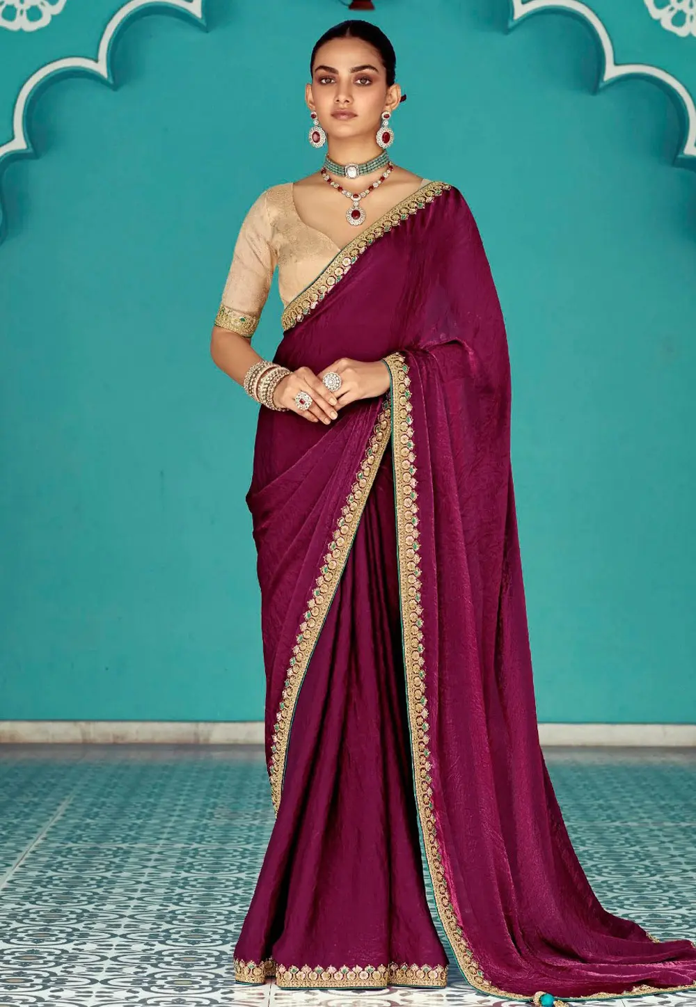 Magenta Organza Saree With Blouse 304175