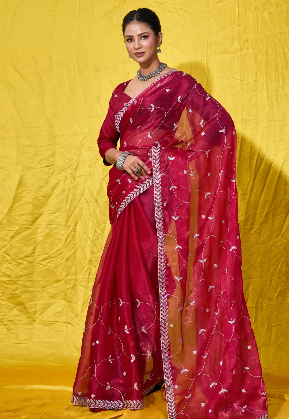 Magenta Organza Saree With Blouse 289386