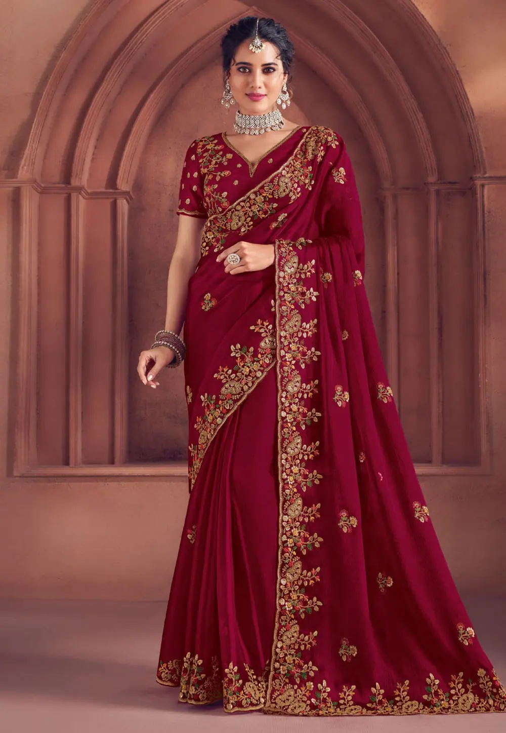 Magenta Organza Saree With Blouse 301760