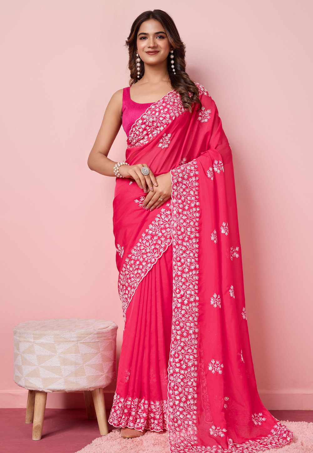 Magenta Organza Saree With Blouse 287791