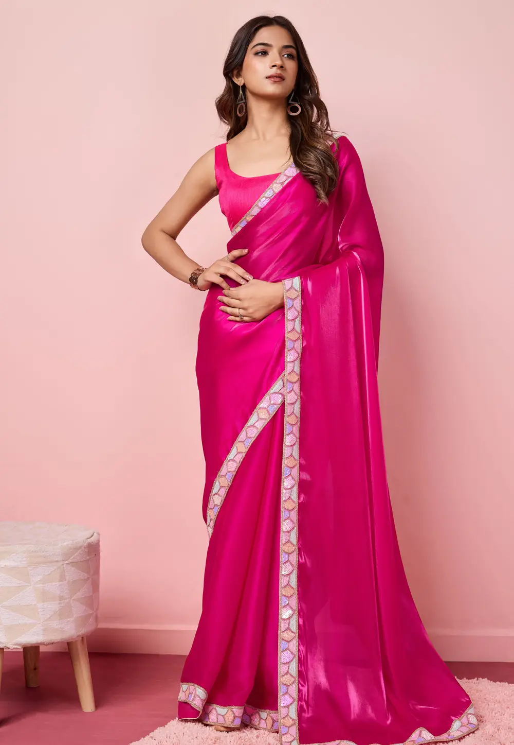 Magenta Organza Saree With Blouse 296808