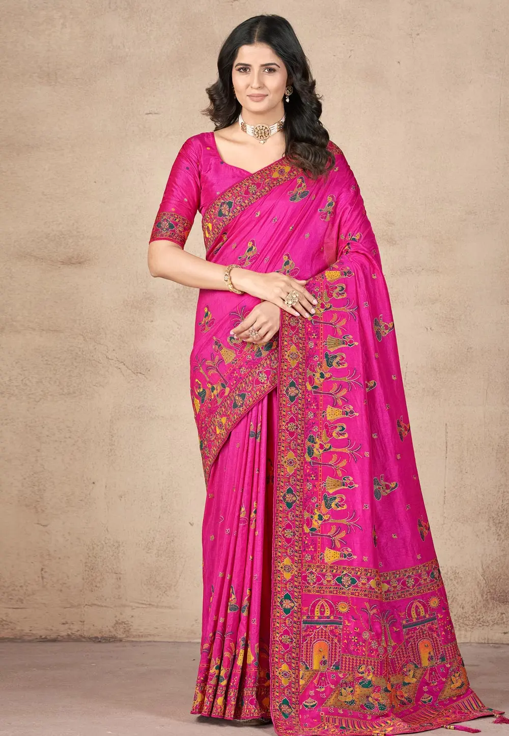 Magenta Pashmina Saree With Blouse 298495