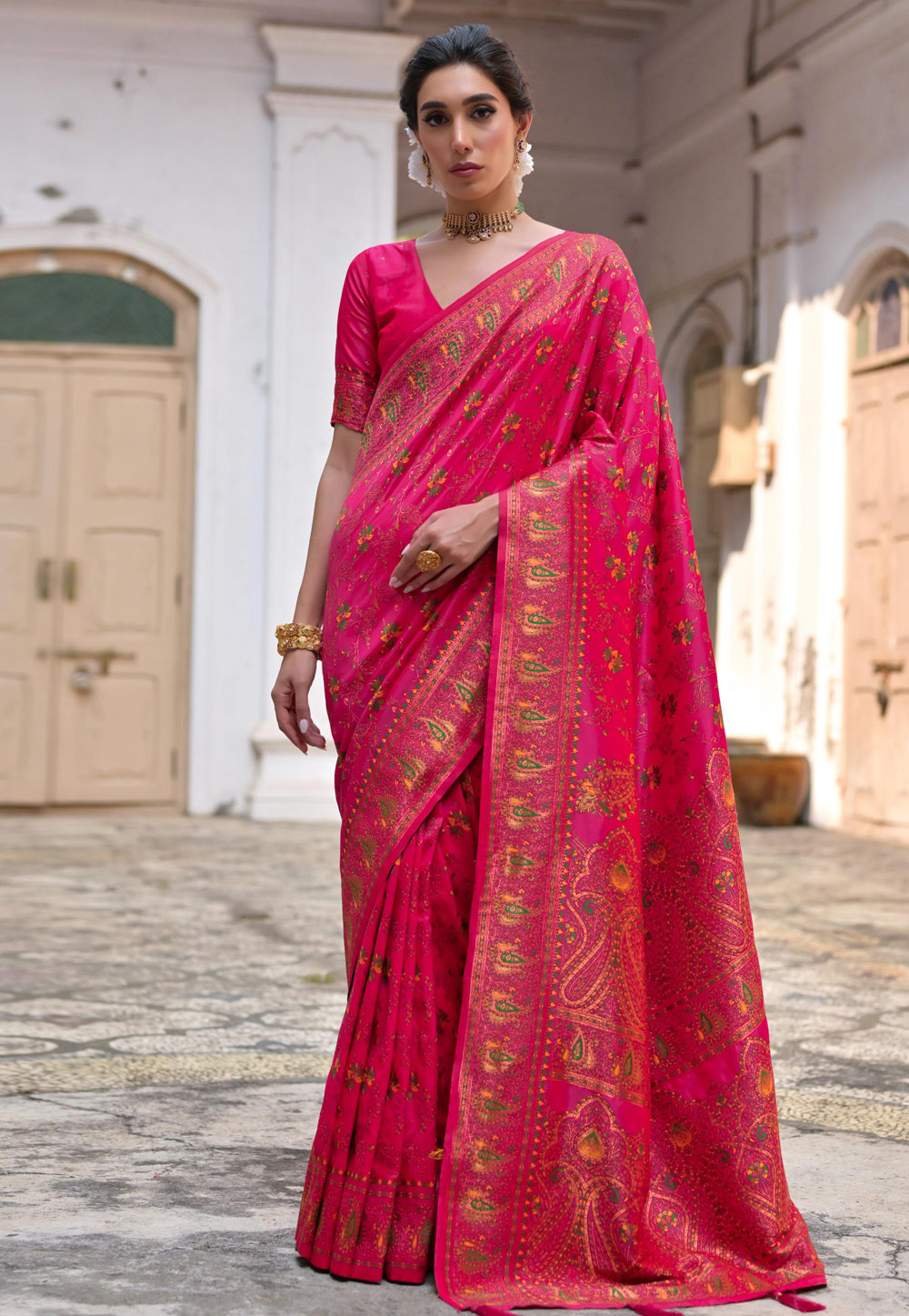 Magenta Pashmina Saree With Blouse 305669