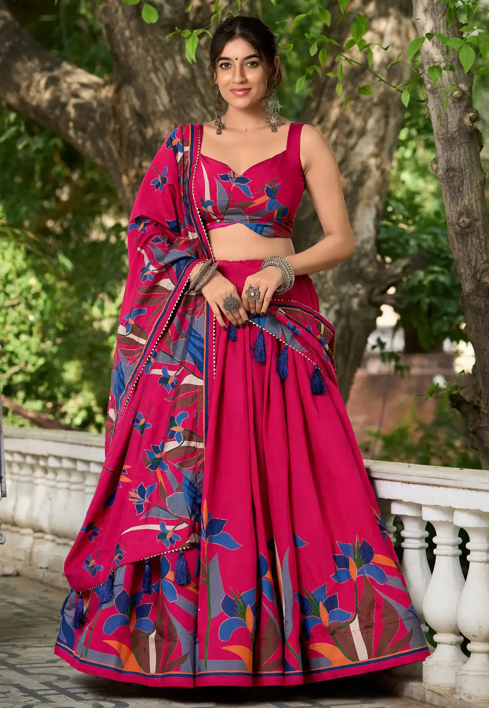 Magenta Polyester Floral print Lehenga choli 291501