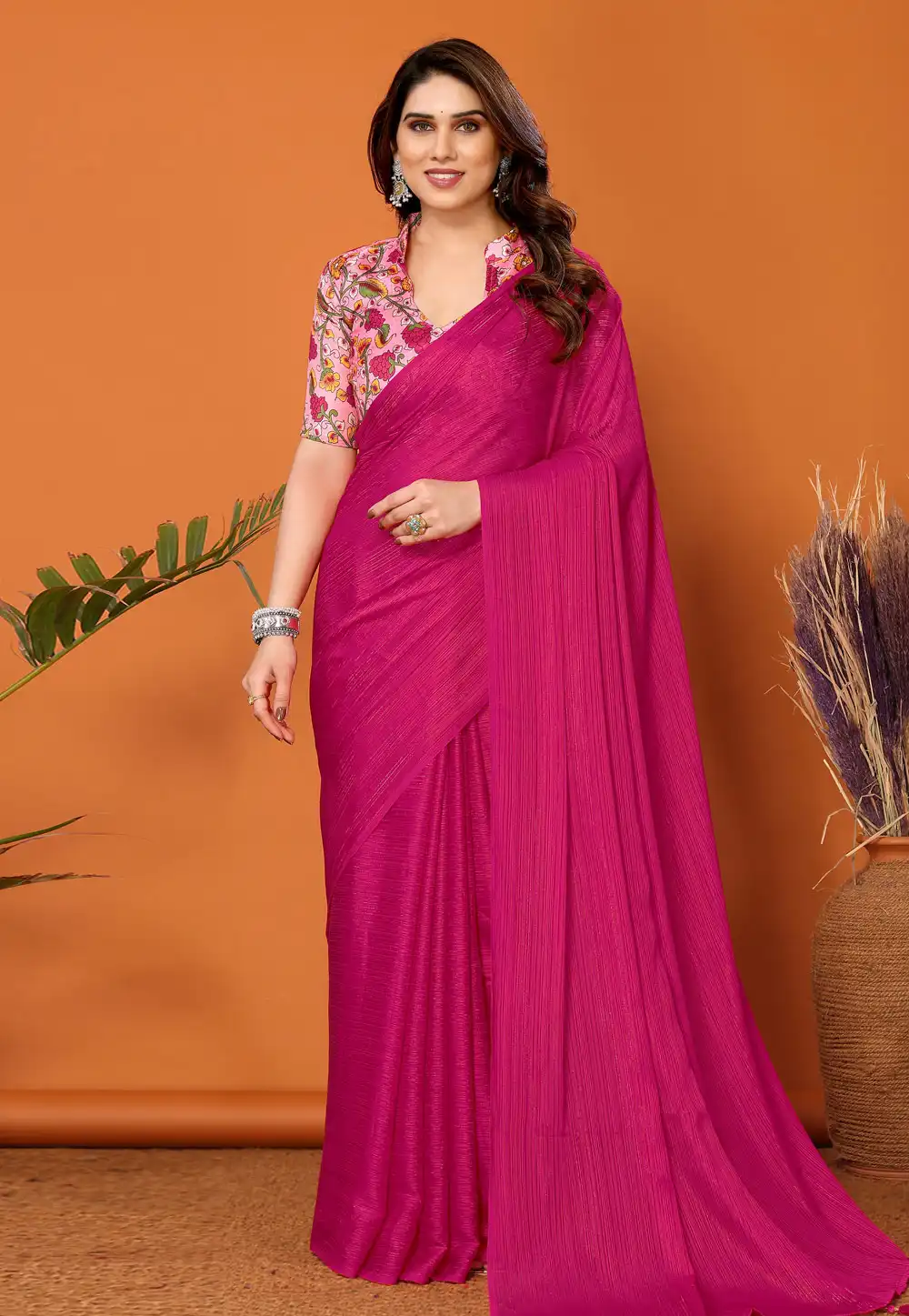 Magenta Polyester Saree With Blouse 290710