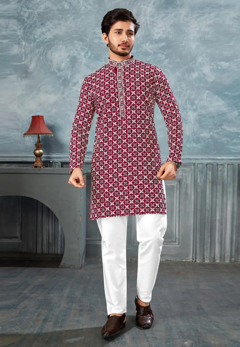 Magenta Rayon Kurta Pajama 298133