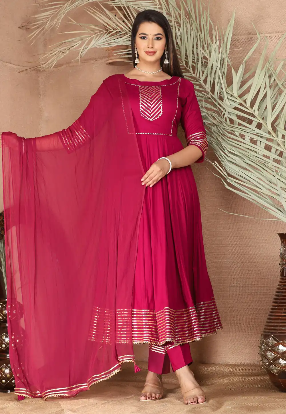 Magenta Rayon Readymade Anarkali Suit 292768