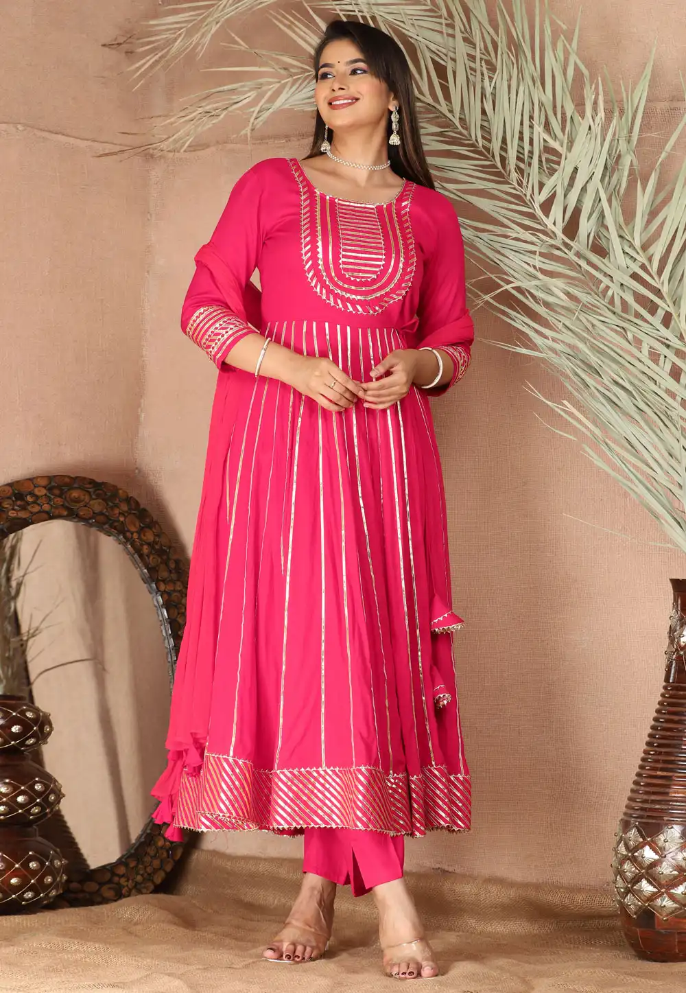 Magenta Rayon Readymade Anarkali Suit 292780