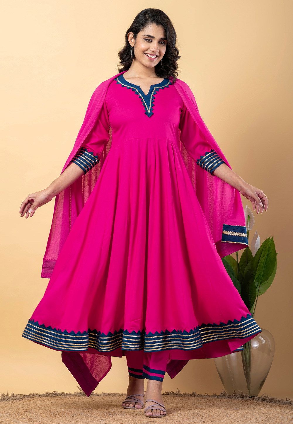 Magenta Rayon Readymade Anarkali Suit 309277