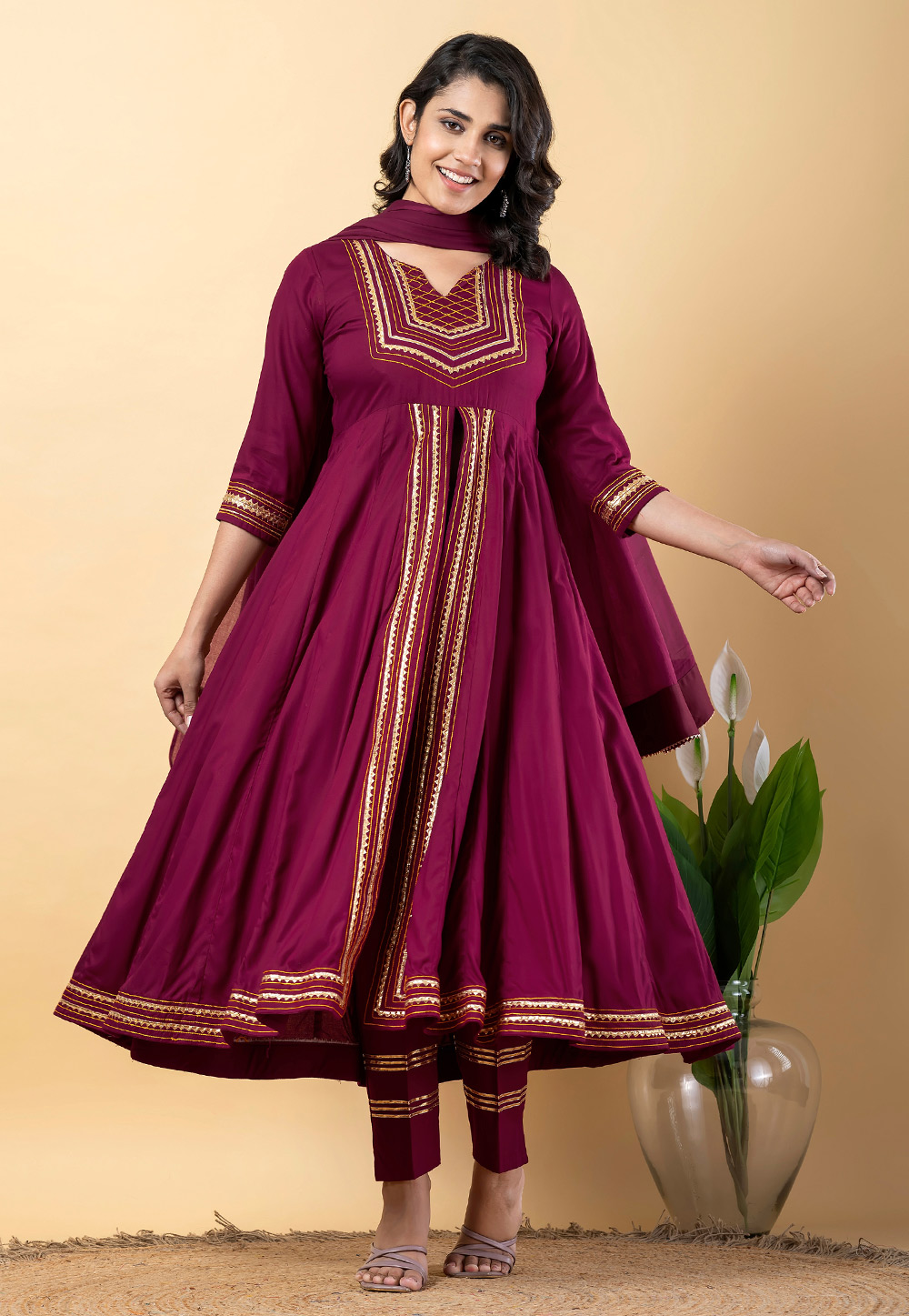Magenta Rayon Readymade Anarkali Suit 309286