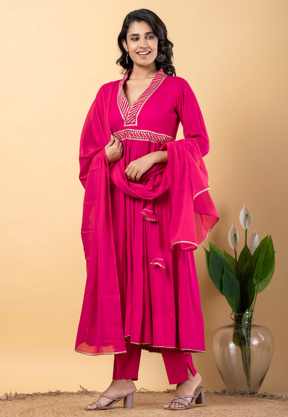 Magenta Rayon Readymade Long Anarkali Suit 306197