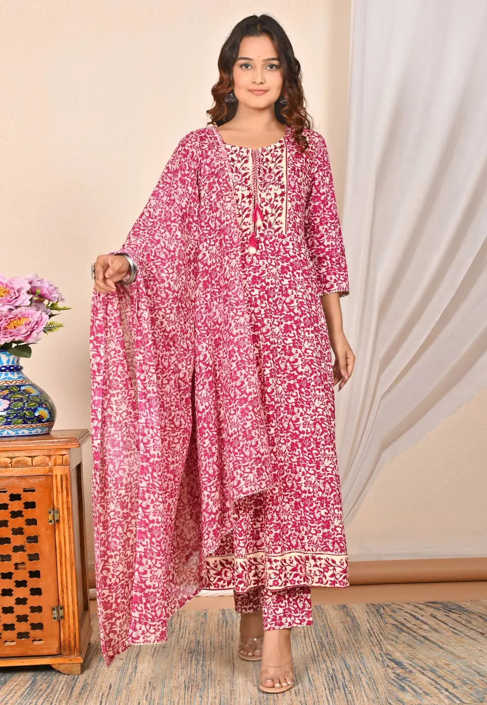 Magenta Rayon Readymade Pakistani Suit 296175